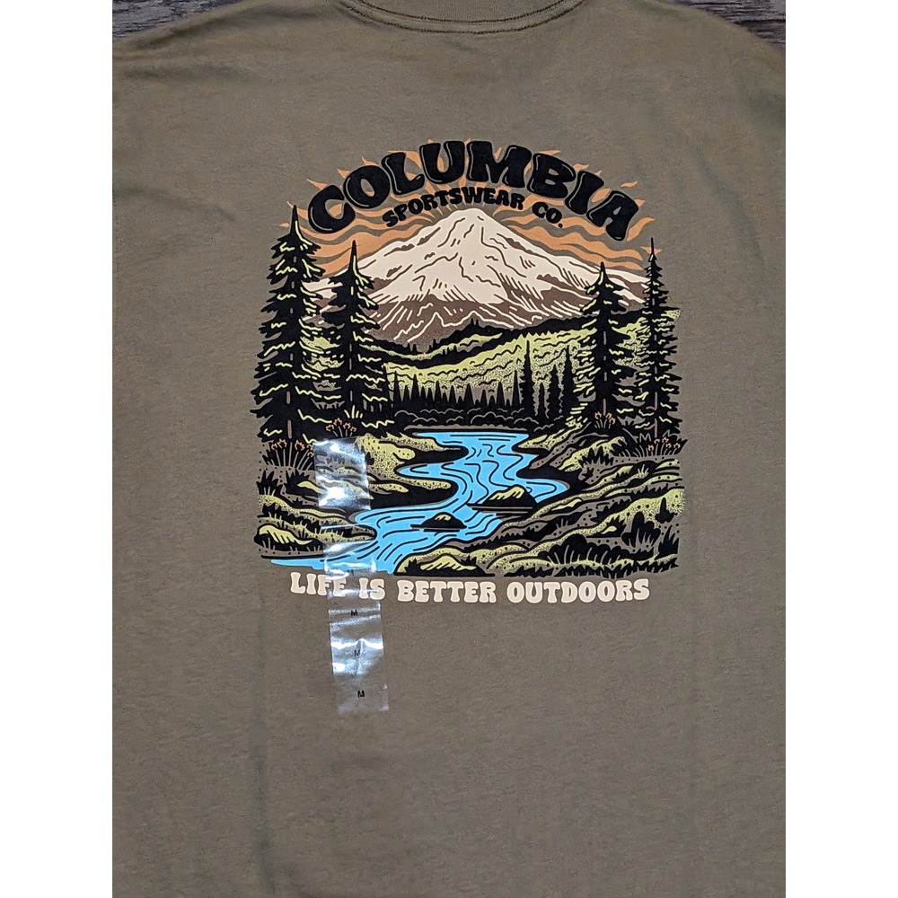 NWT Columbia Mens Graceful SS Tee Olive Green Mountain Graphic T-Shirt Medium